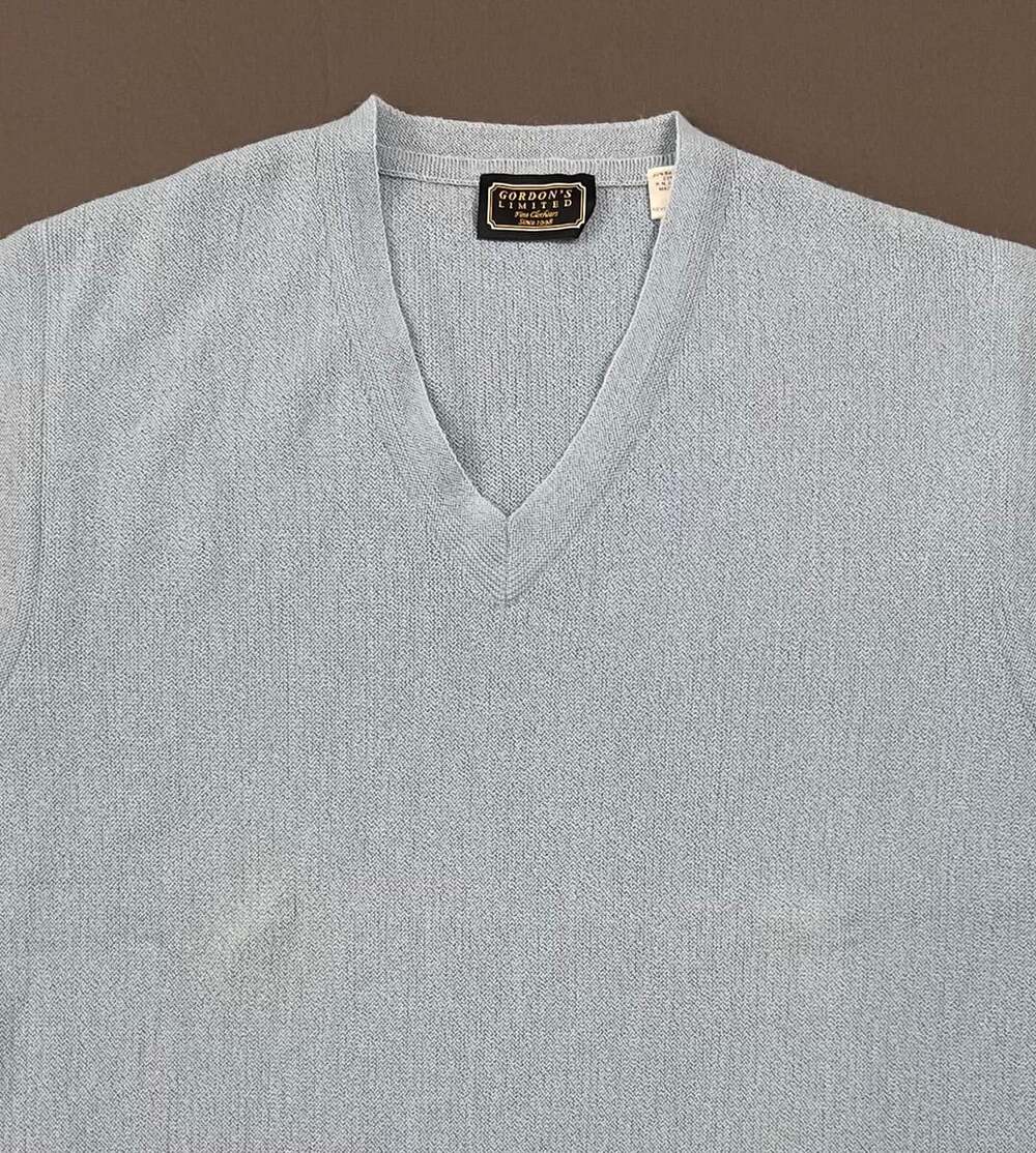 Gordon's Limited V-Neck Sweater Vest Size L Light Blue Baby Alpaca Wool